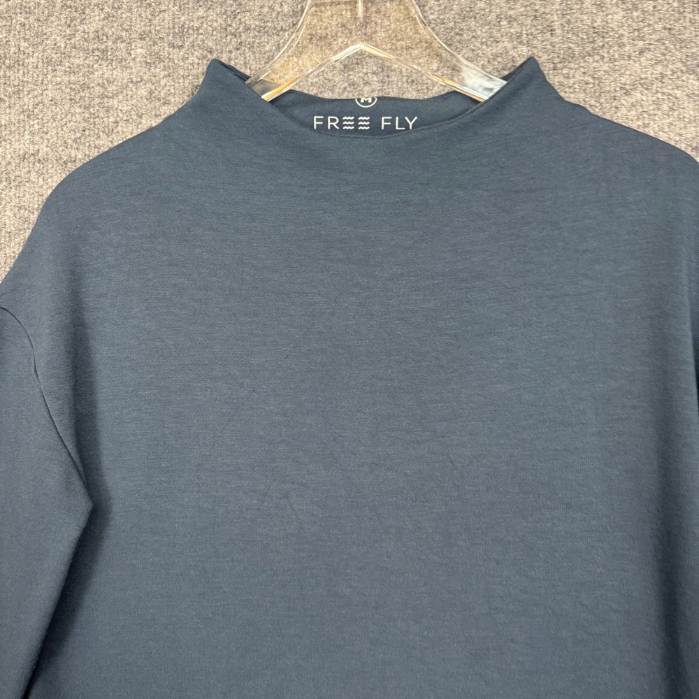 Free Fly Sweatshirt Womens Medium Blue Mock Neck Bamboo Thermal‎ Fleece Top - Picture 2 of 10